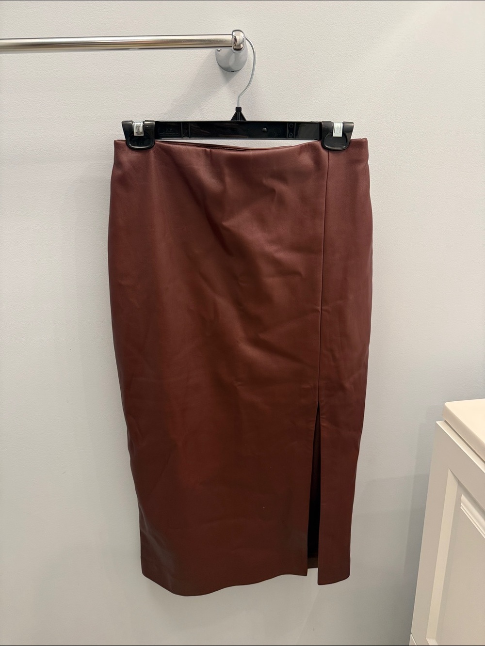 Express Chocolate Brown Faux Leather Pencil Skirt with Side Slit